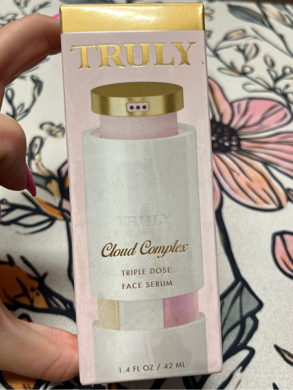 TRULY Face Serum Bottle in Pink and Gold Accents